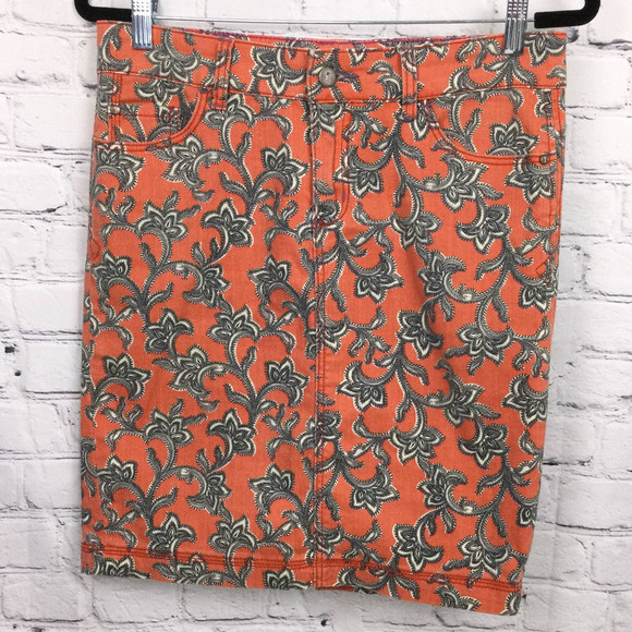 Pilcro and the Letter Press Orange Paisley Knee Length Skirt Women's Size 27 - Picture 9 of 9